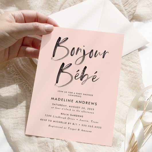 Invitation Bonjour Bebe Blush Baby shower français