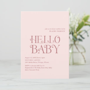 Invitation Bonjour Bébé Blush Pink Baby shower moderne