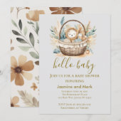 Invitation Bonjour Bébé Bohème Panier Ours Neutre (Devant / Derrière)