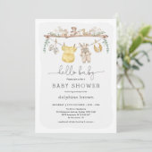 Invitation Bonjour bébé | Boho moderne Vêtements bébé douche (Debout devant)