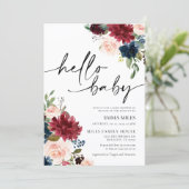 Invitation Bonjour bébé Bourgogne Blush Baby shower Invitatio (Debout devant)