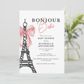 Invitation Bonjour Bébé Coquette Bow Paris Baby shower (Debout devant)