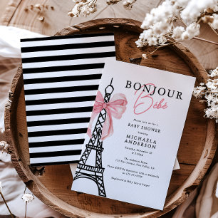 Invitation Bonjour Bébé Coquette Bow Paris Baby shower