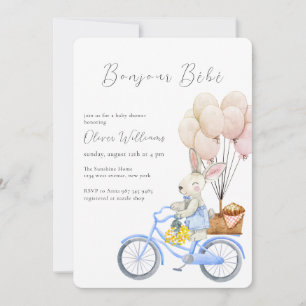 Invitation Bonjour Bébé Croissant Ballon Bicyclette Baby show