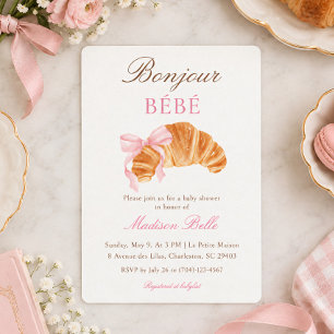 Invitation Bonjour Bébé Croissant Ruban Baby Shower Français