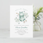 Invitation Bonjour bébé | Cute Boho Vêtements Baby shower fil (Debout devant)