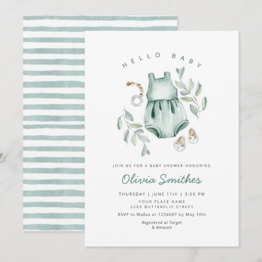 Invitation Bonjour bébé | Cute Boho Vêtements Baby shower fil (Devant / Derrière)