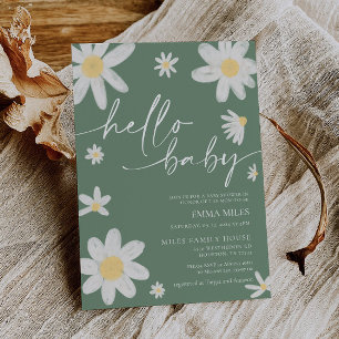 Invitation Bonjour bébé Daisy Sage Green Baby shower Invitati
