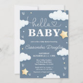 Invitation Bonjour Bébé Dusty Bleu Nuages Moderne Baby shower (Devant)