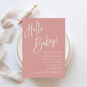 Invitation Bonjour Bébé Dusty rose / Rose Baby shower bohème