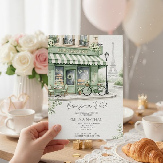 Invitation Bonjour Bebe eiffel tower French chic baby Shower