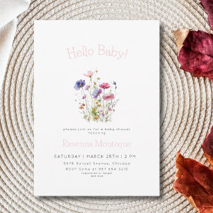 Invitation Bonjour Bébé Élégante Fleur Sauvage Florale Baby S