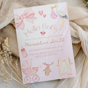 Invitation Bonjour Bébé ! Fête de Baby Shower avec un joli nœ
