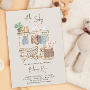 Invitation Bonjour Bébé Fête de Naissance Bohème Neutre