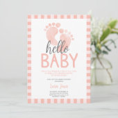 Invitation Bonjour Bébé Fille rose Pieds Baby shower (Debout devant)