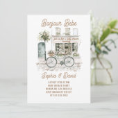 Invitation Bonjour Bebe Floral Baby shower français (Debout devant)