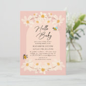 Invitation Bonjour Bébé Floral Daisy Bees Baby shower (Debout devant)