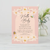 Invitation Bonjour Bébé Floral Daisy Bees Baby shower (Debout devant)