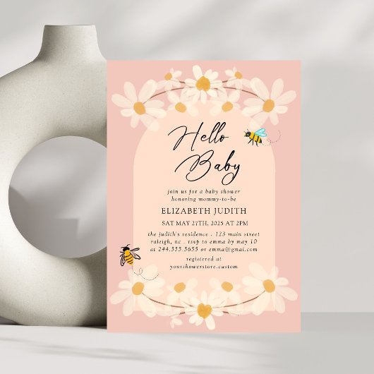 Invitation Bonjour Bébé Floral Daisy Bees Baby shower