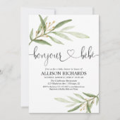 Invitation Bonjour Bebe Français verdure or neutre genre (Devant)