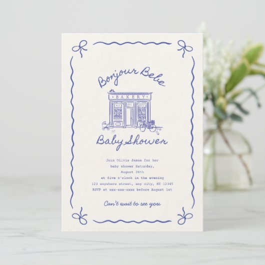 Invitation Bonjour Bebe French baby shower (Debout devant)