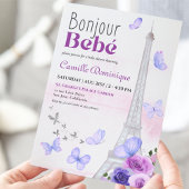 Invitation Bonjour Bebé French Eiffel Lavender Papillons