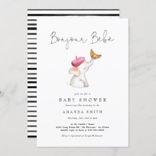 Invitation Bonjour Bebe French Elephant Baby Girl Douche