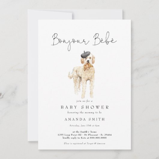 Invitation Bonjour Bebe French Golden Doodle Baby shower (Devant)