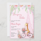 Invitation Bonjour Bebe French Paris Baby shower de girafe ro (Devant)