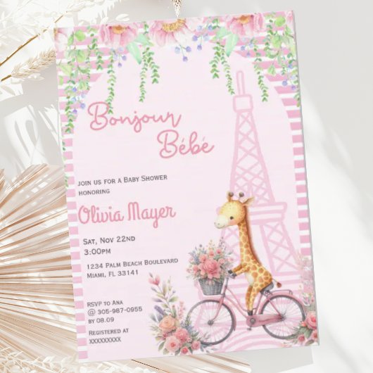 Invitation Bonjour Bebe French Paris Baby shower de girafe ro