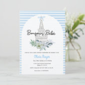 Invitation Bonjour Bebe French Paris Blue Boy Baby shower (Debout devant)