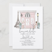 Invitation Bonjour Bébé French Paris Café Baby shower rose (Devant)