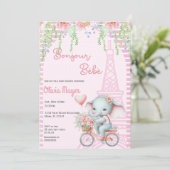 Invitation Bonjour Bebe French Paris Elephant Baby shower (Debout devant)