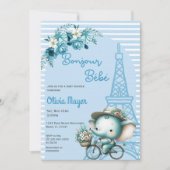 Invitation Bonjour Bebe French Paris Elephant Baby shower (Devant)