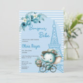 Invitation Bonjour Bebe French Paris Elephant Baby shower (Debout devant)