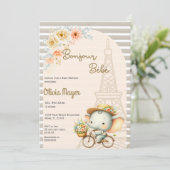 Invitation Bonjour Bebe French Paris Elephant Baby shower (Debout devant)