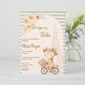 Invitation Bonjour Bebe French Paris Giraffe Baby shower (Debout devant)