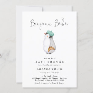 Invitation Bonjour Bebe French Penguin Baby shower neutre