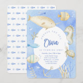 Invitation Bonjour Bebe French Penguin Baby shower neutre (Devant / Derrière)