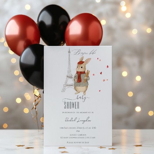 Invitation Bonjour Bebe French Rabbit Baby shower