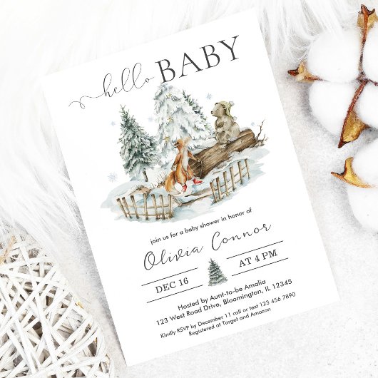 Invitation Bonjour Bébé Hiver Baby shower boisé