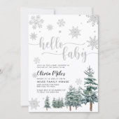 Invitation Bonjour Bébé invitation, baby shower d'hiver argen (Devant)