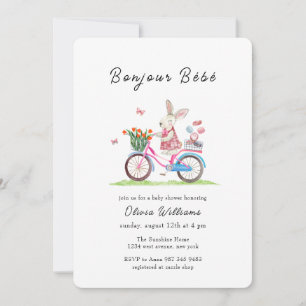 Invitation Bonjour Bébé Lapin Bicycle Macarons Baby Shower 