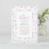 Invitation Bonjour Bébé mignon Floral Rose Bleu Baby shower f (Debout devant)