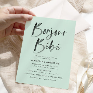 Invitation Bonjour Bebe Mint Green Baby shower français