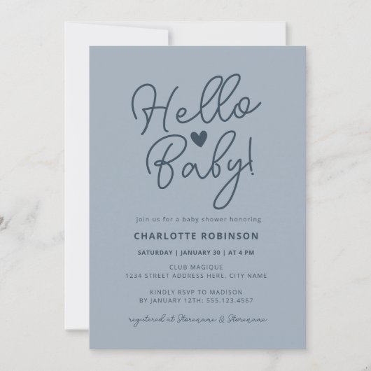 Invitation Bonjour Bébé Moderne Cute Dusty Blue Boy Baby show (Devant)