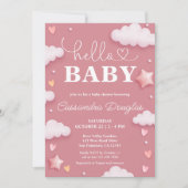 Invitation Bonjour bébé nuages roses Baby shower moderne (Devant)