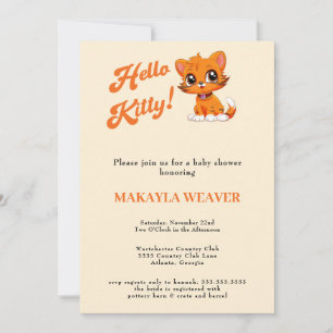Invitation Bonjour bébé Orange Script Baby shower chat