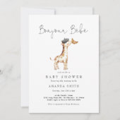 Invitation Bonjour Bebe Paris Baby shower de la Giraffe franç (Devant)