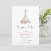 Invitation Bonjour Bebe Paris Baby shower Eiffel rose françai (Debout devant)